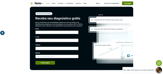 Captura de Tela mostrando um formulário no site da perto digital